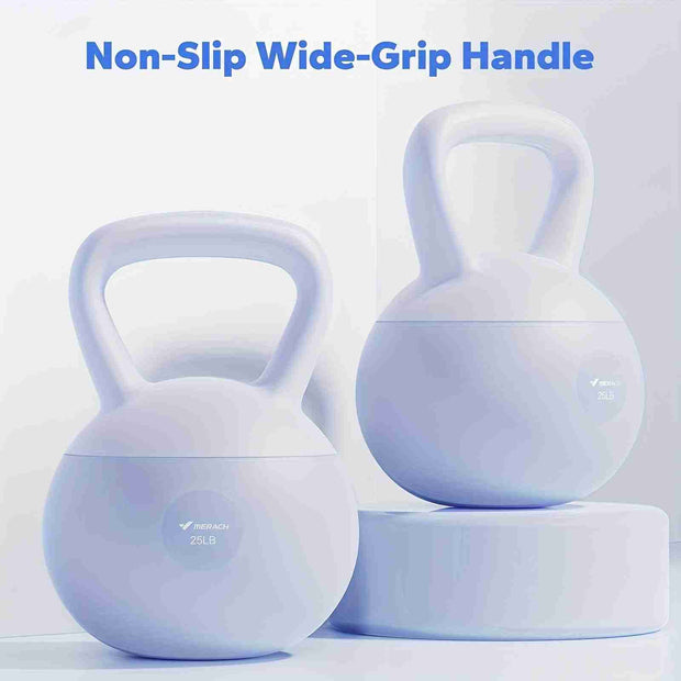 MERACH 25lb soft kettlebell in blue and purple for home fitness workouts