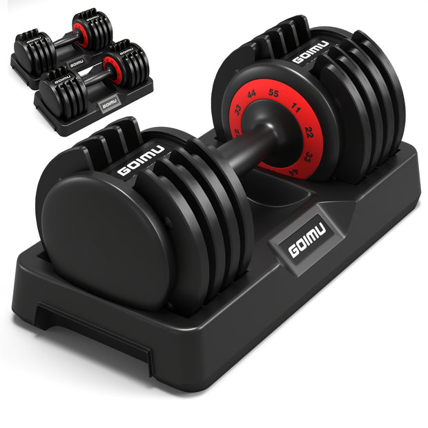 Adjustable Dumbbell Single, 1-Sec Quick Adjust Dumbbells, 25/55LB Dumbbell Weights, 5 in 1 Free Weight Dumbbell with Anti-Slip Handle, Perfect for Home Gym Exercise Equipment