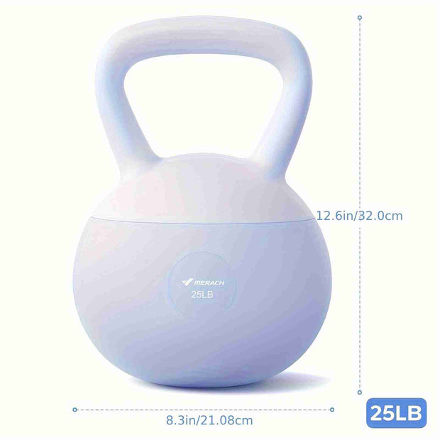 MERACH 25lb soft kettlebell in blue and purple for home fitness workouts