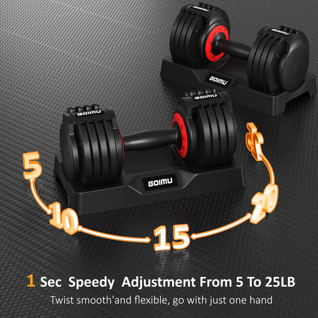 Adjustable Dumbbell Single, 1-Sec Quick Adjust Dumbbells, 25/55LB Dumbbell Weights, 5 in 1 Free Weight Dumbbell with Anti-Slip Handle, Perfect for Home Gym Exercise Equipment